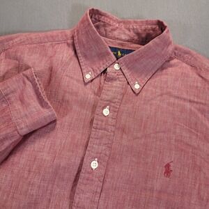 Polo Ralph Lauren Men Button Down Shirt Medium Burgundy Slim Fit Preppy